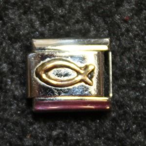 Ichthys Jesus Fish Italian Stretch Charm 18k Gold and Stainless Steel JAD